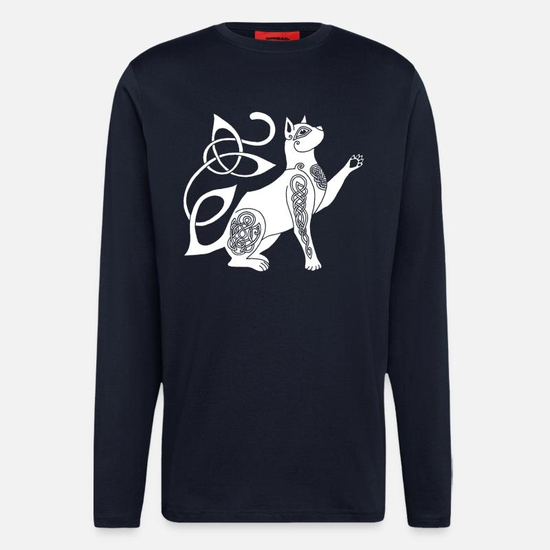 Chat blanc celte - Manches longues bio décontracté fabriqué en UE - DARK NAVY