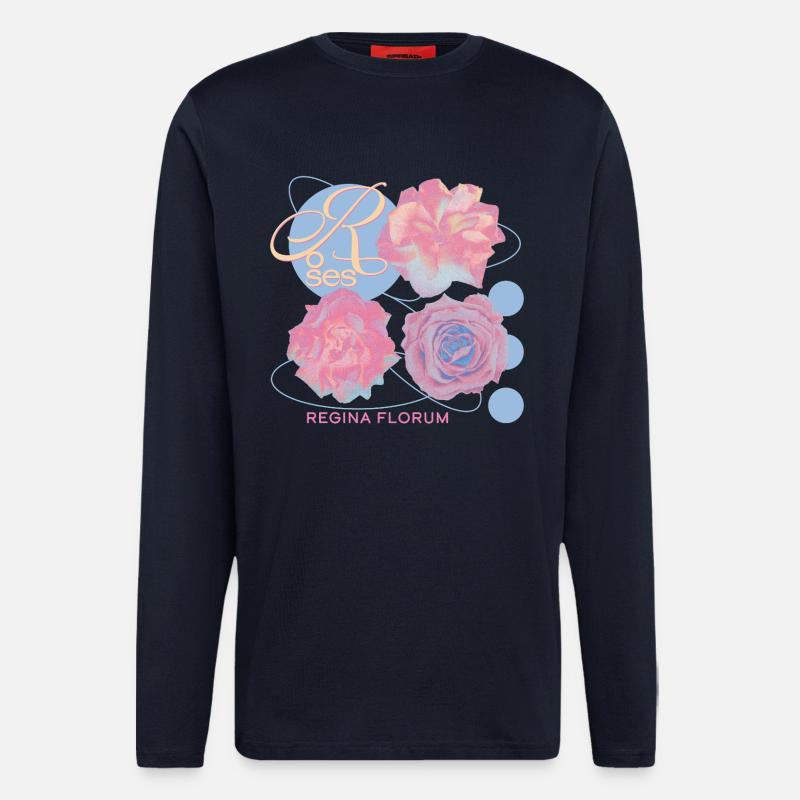 Regina Florum – Ausgefallenes Rosendesign - Langarmshirt - made by SPREAD  - DARK NAVY