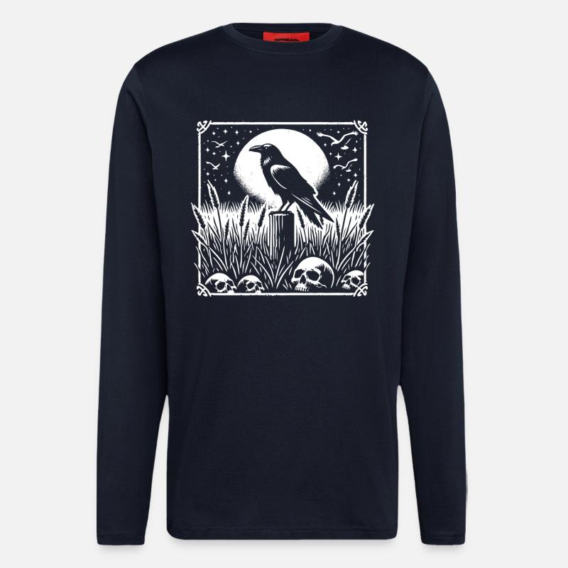 Raven Full Moon Skull - Longsleeve - made by SPREAD  - DARK NAVY