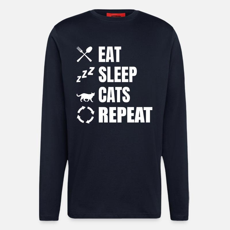 Manger dormir chats répéter - Manches longues bio décontracté fabriqué en UE - DARK NAVY