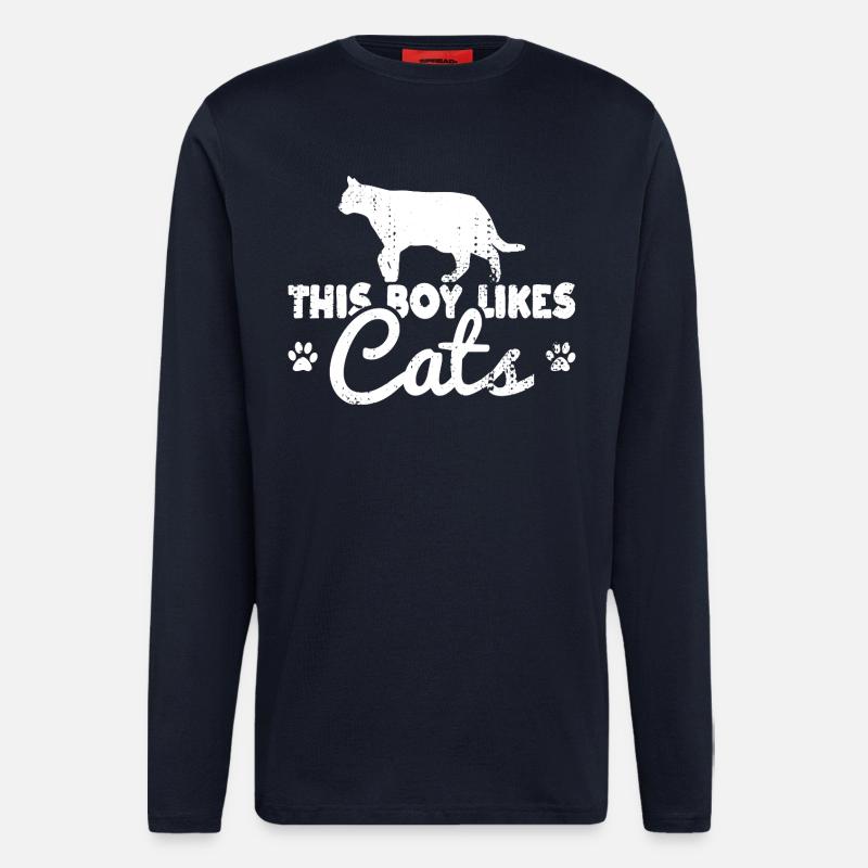 Ce garçon aime les chats - Manches longues bio décontracté fabriqué en UE - DARK NAVY