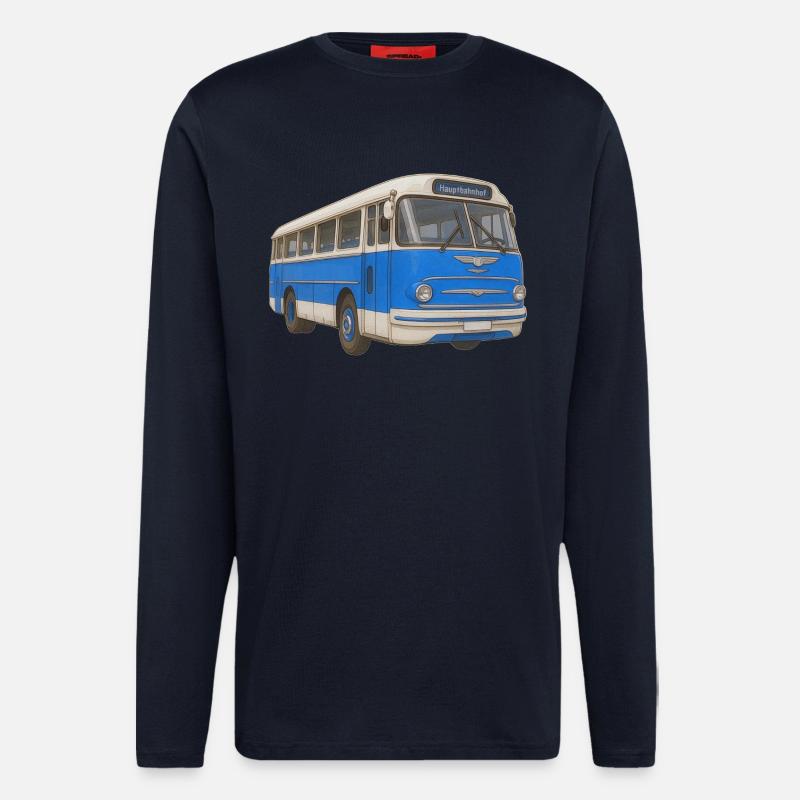 Vieux bus bleu - Manches longues bio décontracté fabriqué en UE - DARK NAVY