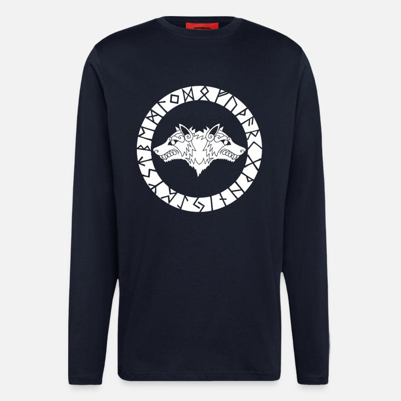 Two-headed white wolf - Longsleeve - made by SPREAD  - DARK NAVY