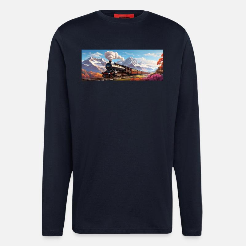 Nostalgischer Eisenbahnzug mit Dampflokomotive - Langarmshirt - made by SPREAD  - DARK NAVY