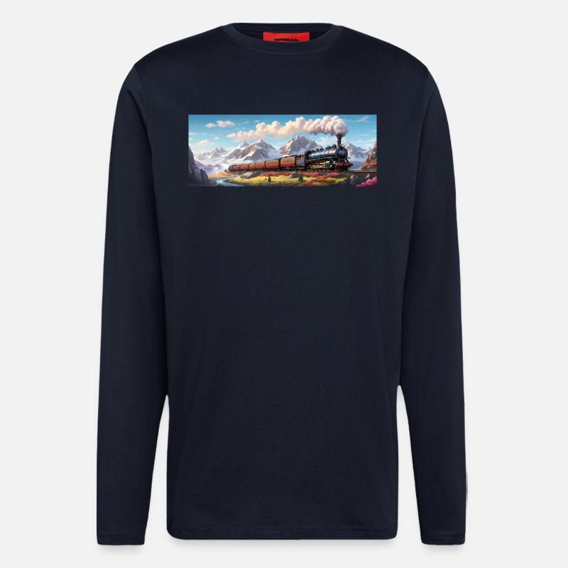 Nostalgischer Eisenbahnzug mit Dampflokomotive - Langarmshirt - made by SPREAD  - DARK NAVY