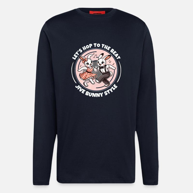 Couple de lapins dansants rockabilly rétro - Manches longues bio décontracté fabriqué en UE - DARK NAVY