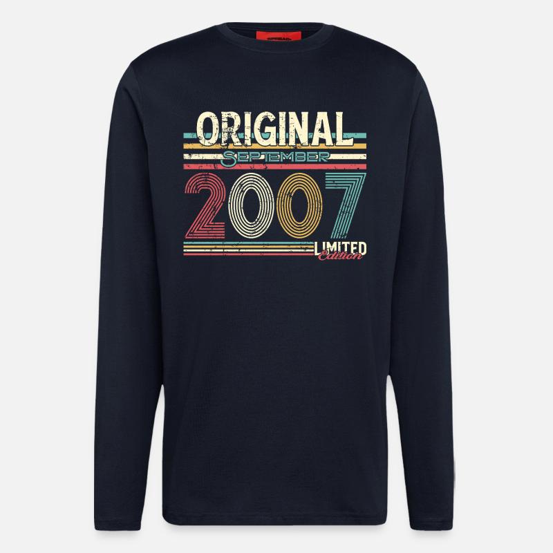 Design rétro de septembre 2007 - Manches longues bio décontracté fabriqué en UE - DARK NAVY