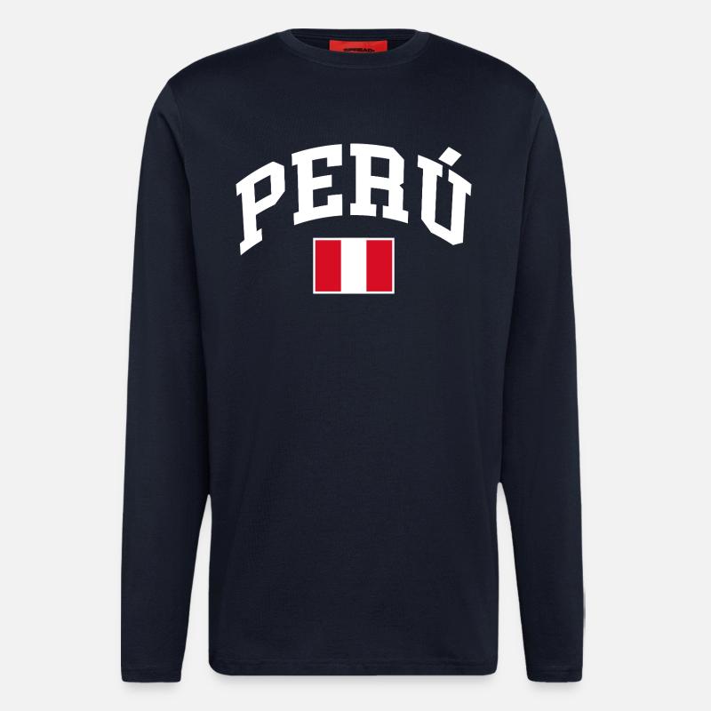 Drapeau du Pérou - Manches longues bio décontracté fabriqué en UE - DARK NAVY