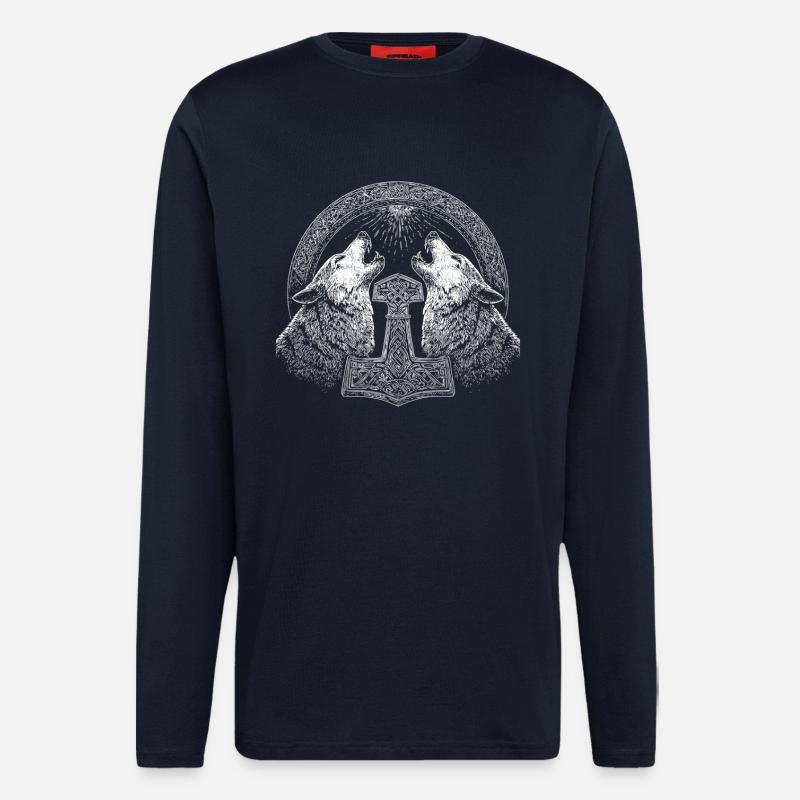 Wolf Thor Hammer Viking - Longsleeve - made by SPREAD  - DARK NAVY