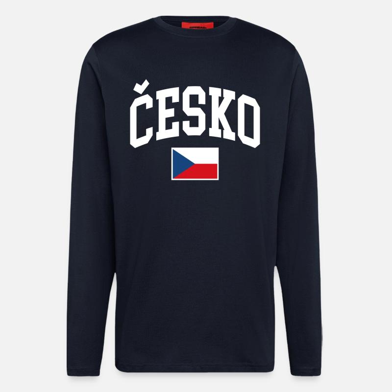 Drapeau de la République tchèque - Manches longues bio décontracté fabriqué en UE - DARK NAVY