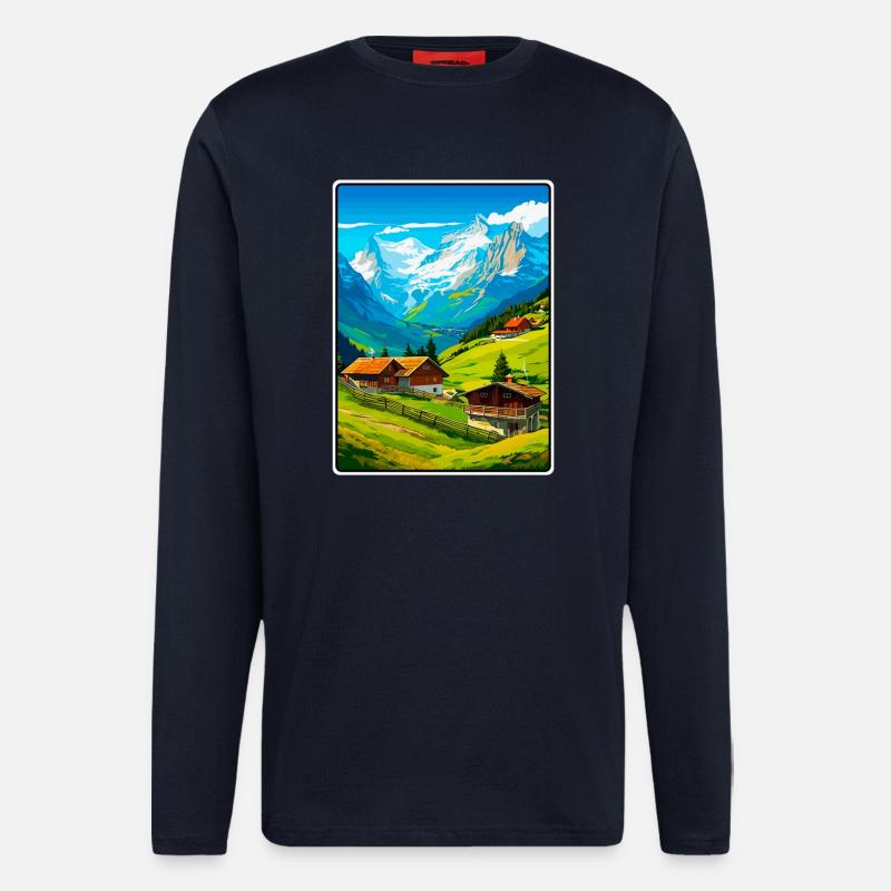 Alpines Bergdorf-Szene - Langarmshirt - made by SPREAD  - DARK NAVY