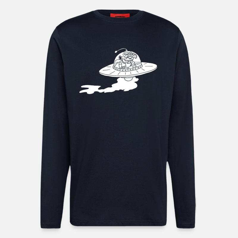 Alien Spaceship (White) - Longsleeve - made by SPREAD  - DARK NAVY