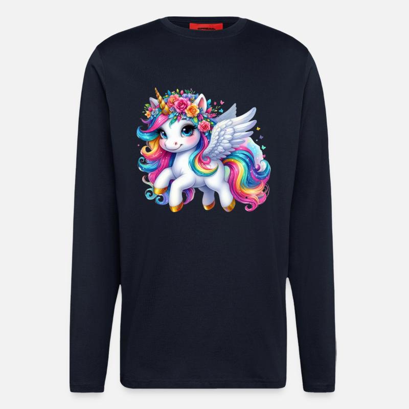 Regenbogen geflügelte Einhornkrone - Langarmshirt - made by SPREAD - DARK NAVY