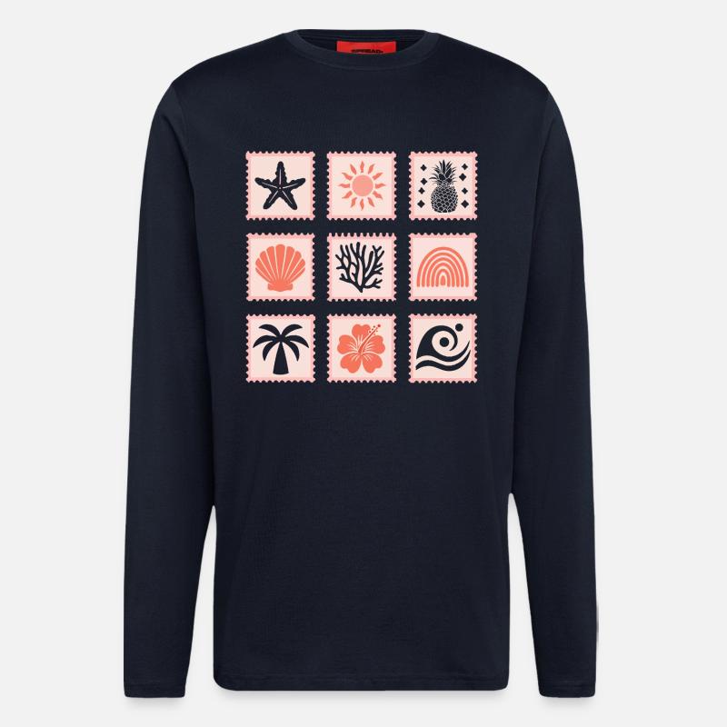 Natur Briefmarken Collage - Langarmshirt - made by SPREAD  - DARK NAVY
