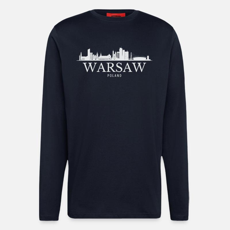 Horizon de Varsovie, Varsovie Pologne - Manches longues bio décontracté fabriqué en UE - DARK NAVY