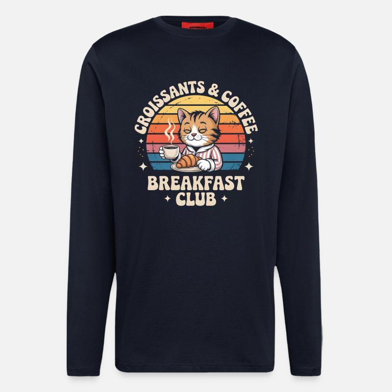 Cat Retro Coffee Breakfast - Longsleeve - made by SPREAD  - DARK NAVY