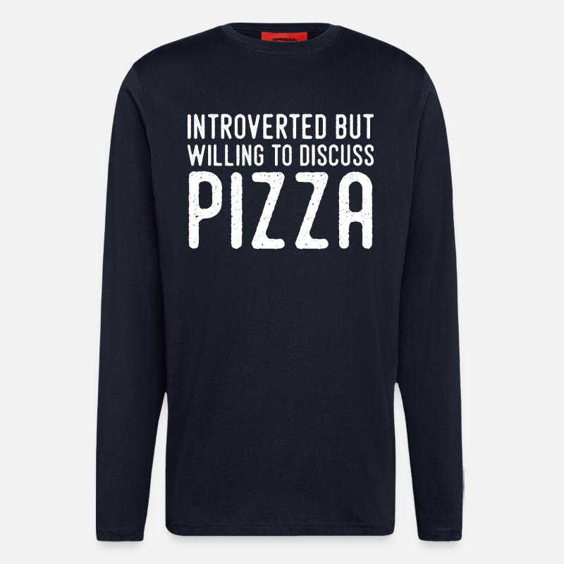 Introverti Mais Fan De Pizza - Manches longues bio décontracté fabriqué en UE - DARK NAVY