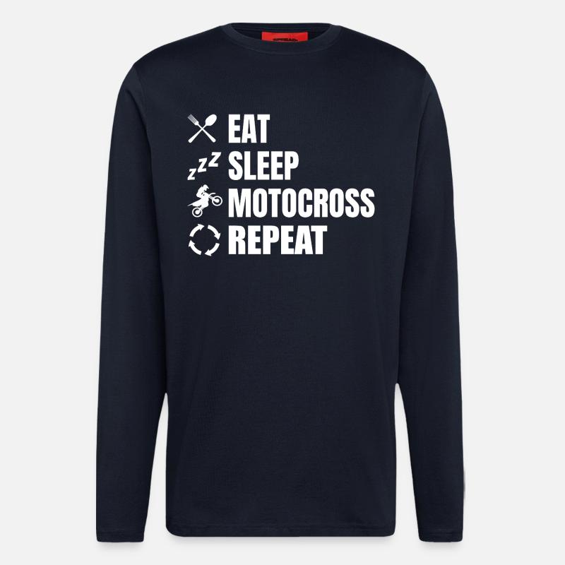 Manger, dormir, motocross, répéter - Manches longues bio décontracté fabriqué en UE - DARK NAVY
