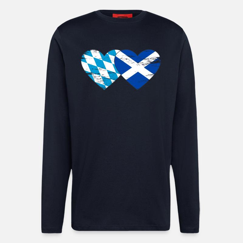 Bavière, Ecosse, drapeau, coeur utilisé - Manches longues bio décontracté fabriqué en UE - DARK NAVY