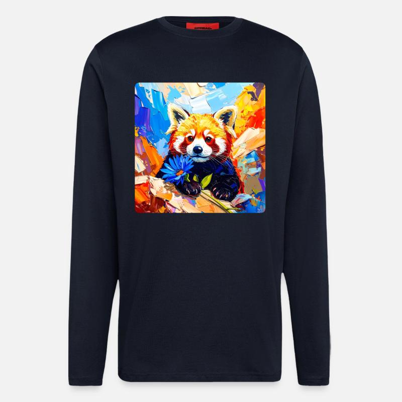 Red Panda Blue Flower - Longsleeve - made by SPREAD  - DARK NAVY
