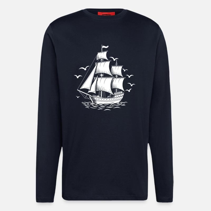 Sailing Sailing Ship Maritim Ahoy - Longsleeve - made by SPREAD  - DARK NAVY