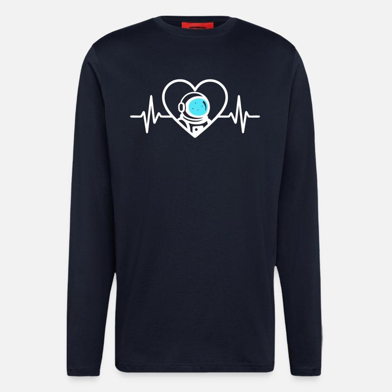Astronaute Cœur Cosmos Espace Casque - Manches longues bio décontracté fabriqué en UE - DARK NAVY