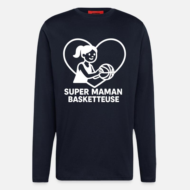Super maman basketteuse – Cœur basket - Manches longues bio décontracté fabriqué en UE - DARK NAVY
