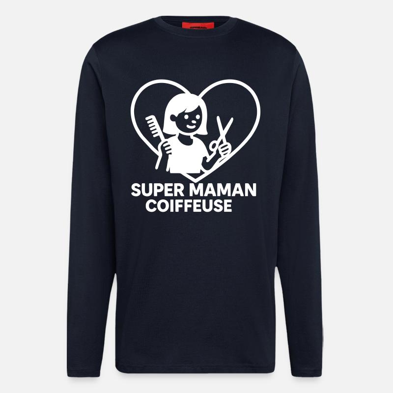 Super maman coiffeuse – Cœur coiffure - Manches longues bio décontracté fabriqué en UE - DARK NAVY
