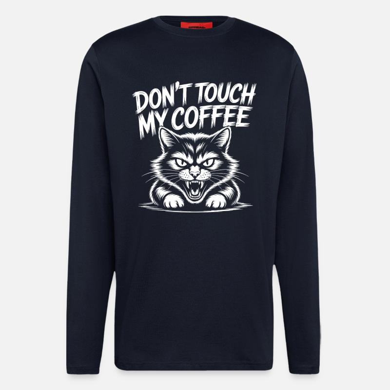 Kaffee Warnung mit wütender Katze - Langarmshirt - made by SPREAD  - DARK NAVY