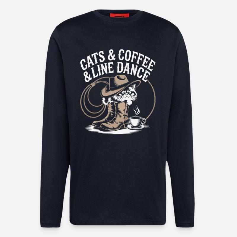 Cat Coffee Line Dance - Longsleeve - made by SPREAD  - DARK NAVY