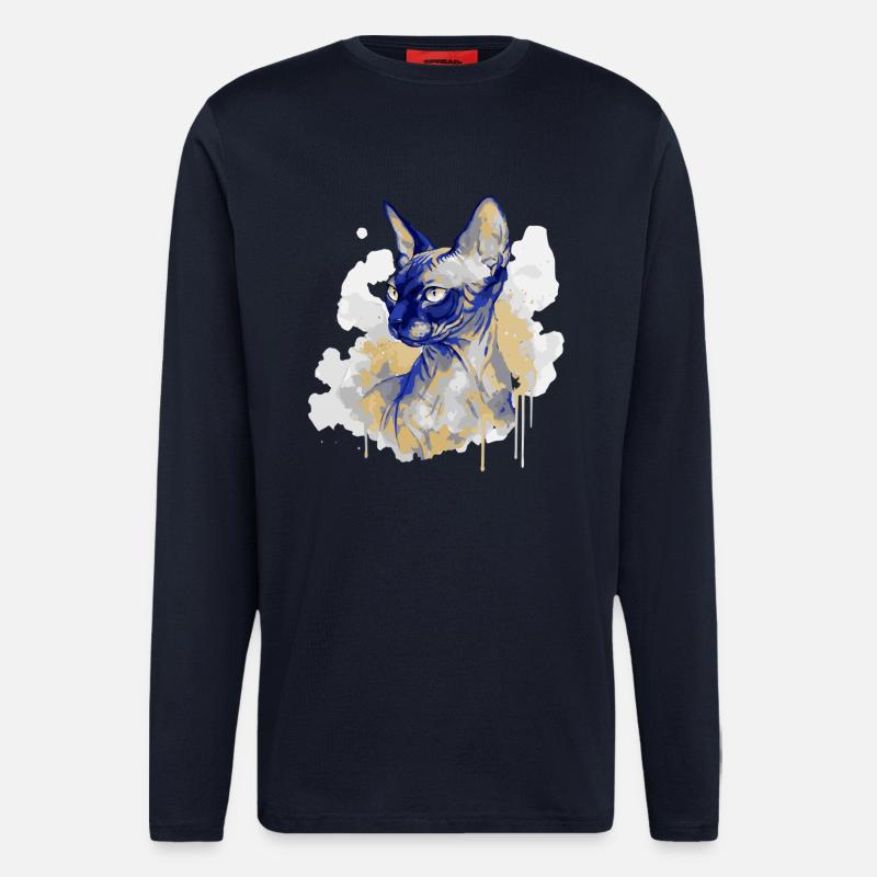 Sphynx Katzenkunst Aquarell - Langarmshirt - made by SPREAD  - DARK NAVY