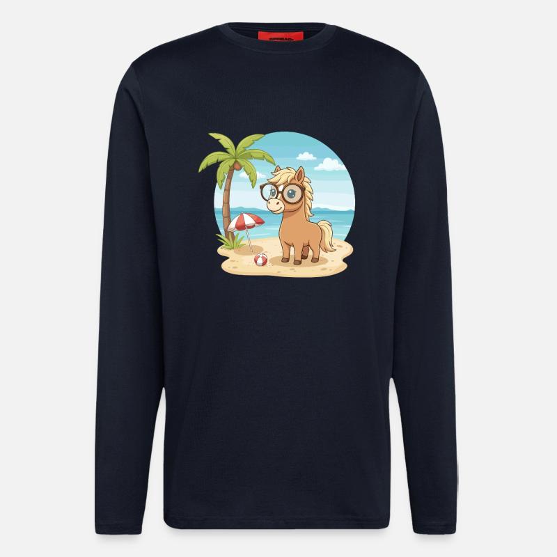 Süßes Pferd mit Brille Strandsommerurlaub - Langarmshirt - made by SPREAD  - DARK NAVY