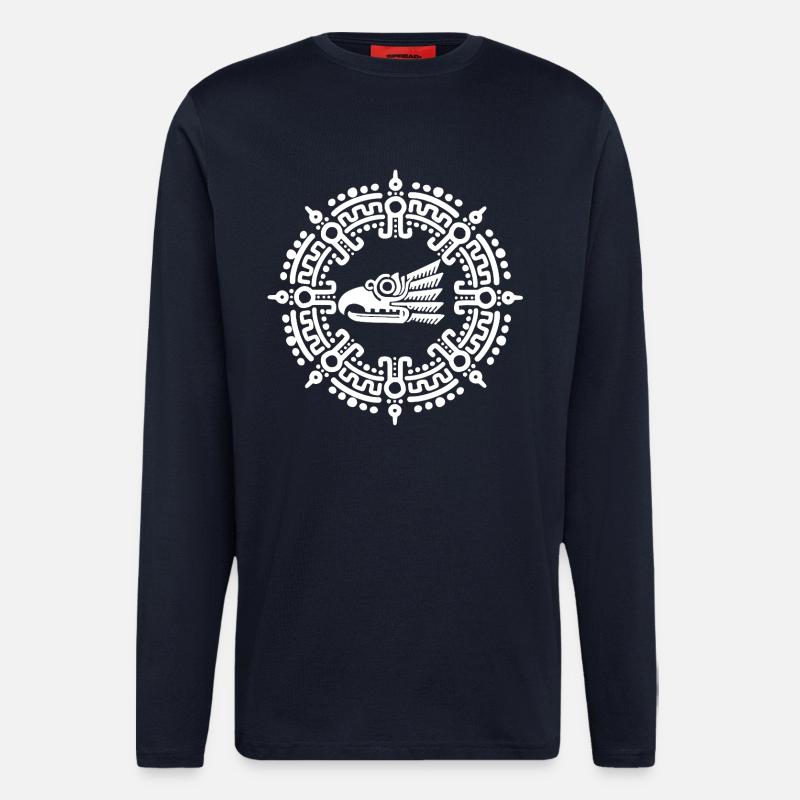 Weißes aztekisches Symbol - Langarmshirt - made by SPREAD  - DARK NAVY