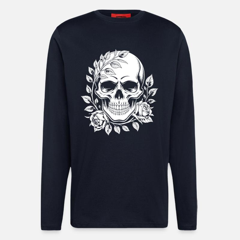 Schädel mit Blumenkranz - Langarmshirt - made by SPREAD  - DARK NAVY