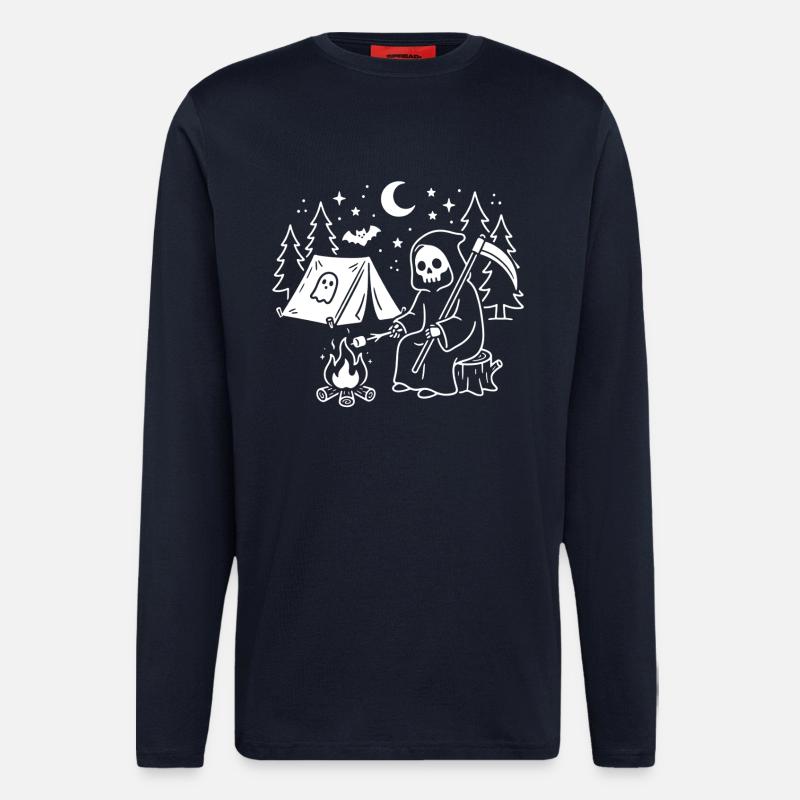 Nächtlicher Grim-Reaper am Lagerfeuer - Langarmshirt - made by SPREAD  - DARK NAVY
