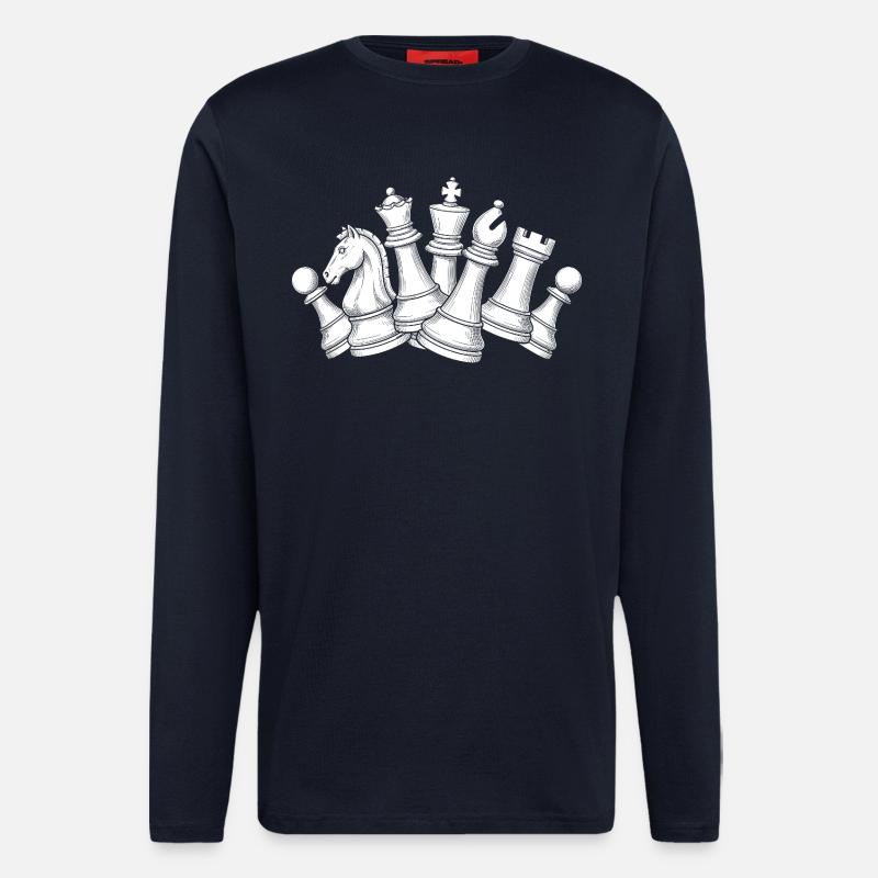 Schach Chaos – Dynamik auf dem Brett - Langarmshirt - made by SPREAD  - DARK NAVY