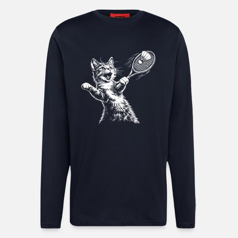 Funny Cat Badminton Shuttlecock - Longsleeve - made by SPREAD  - DARK NAVY