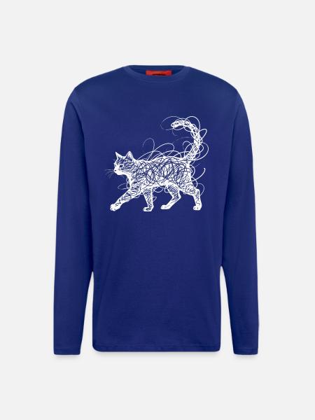 Minimalistisk krusedulle katte-stregkunst japansk - Organic relaxed langærmet T-shirt made in EU - DARK NAVY