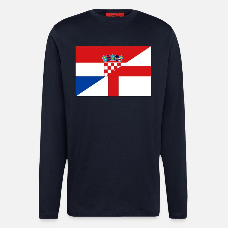 Drapeau de Croatie et Angleterre - Manches longues bio décontracté fabriqué en UE - DARK NAVY
