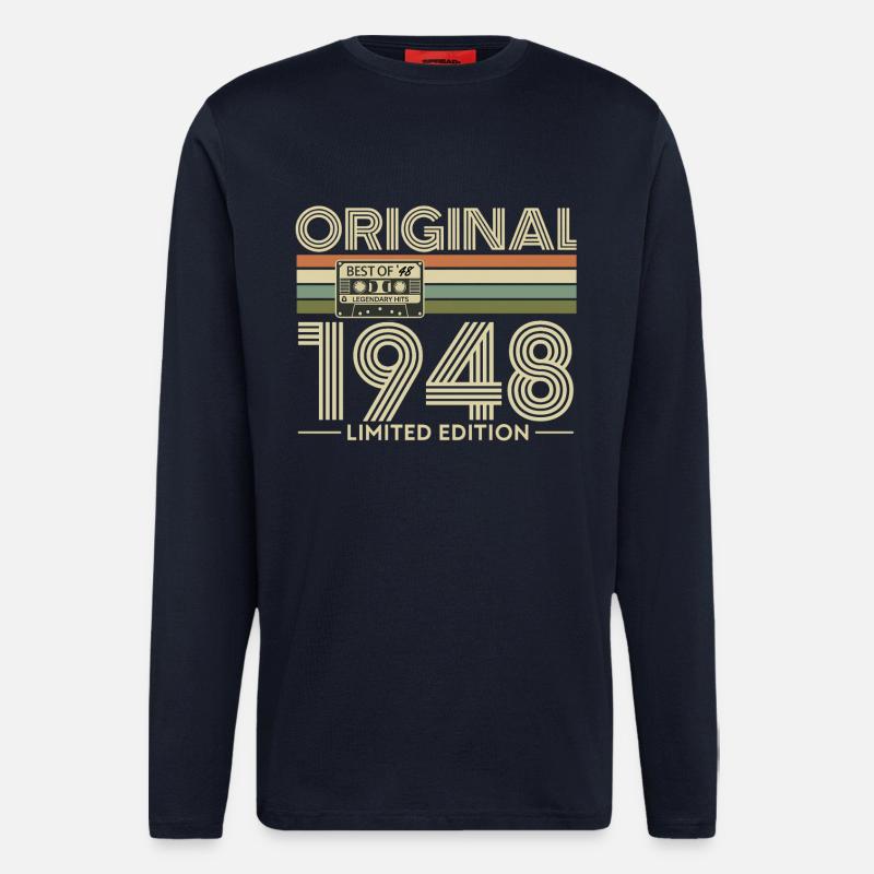 Original 1948 Retro Cassette Tee - Manches longues bio décontracté fabriqué en UE - DARK NAVY