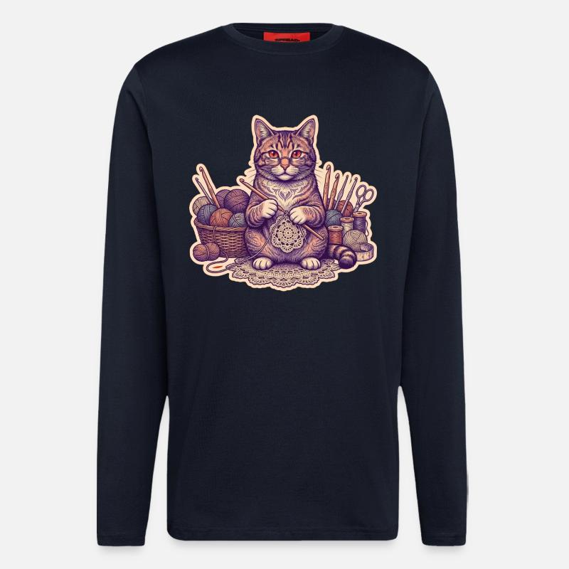 Häkel Katze Kätzchen Strickt - Langarmshirt - made by SPREAD  - DARK NAVY