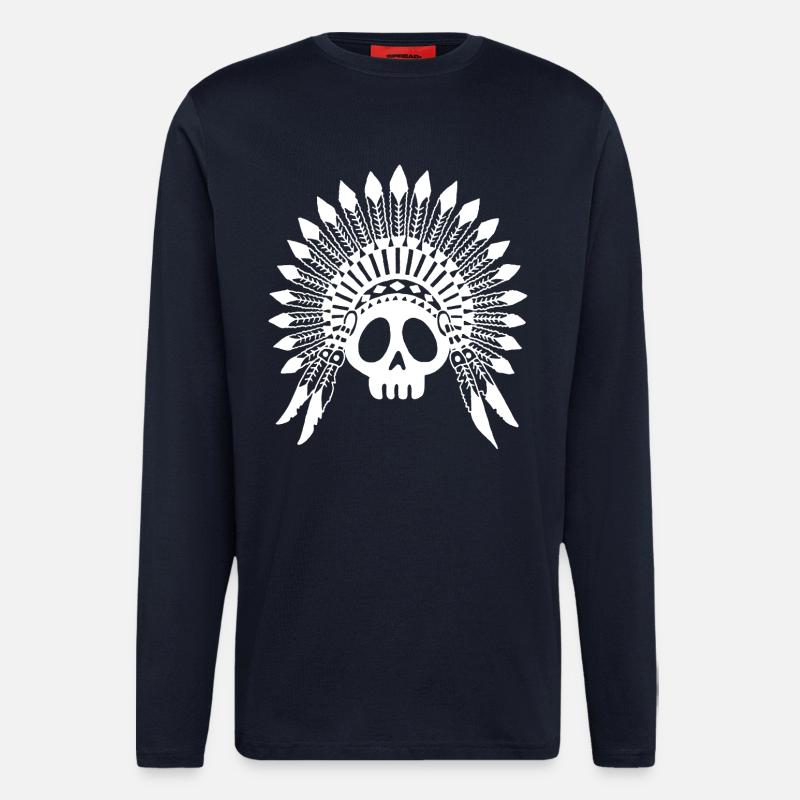 Indian Chief Skull (Weiß) - Langarmshirt - made by SPREAD  - DARK NAVY