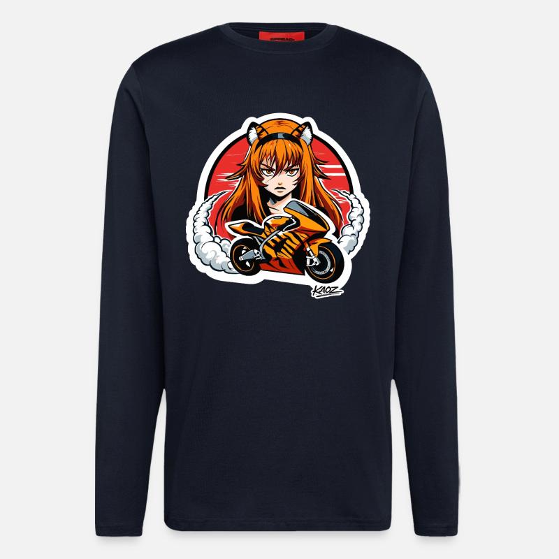 Cavalier de tigre À moto - Manches longues bio décontracté fabriqué en UE - DARK NAVY