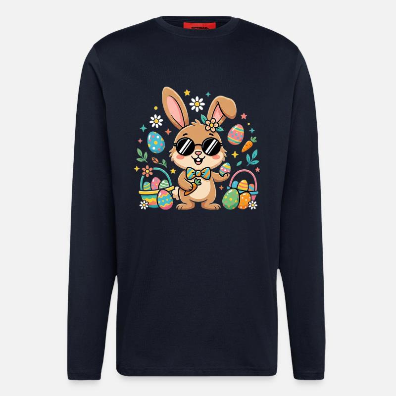 Joyeuses Pâques, Cool Bunny - Manches longues bio décontracté fabriqué en UE - DARK NAVY