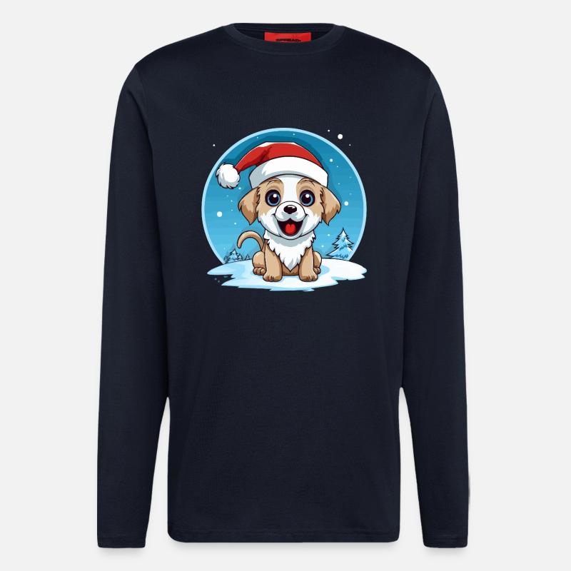 Winter dog with santa hat - Longsleeve - made by SPREAD  - DARK NAVY