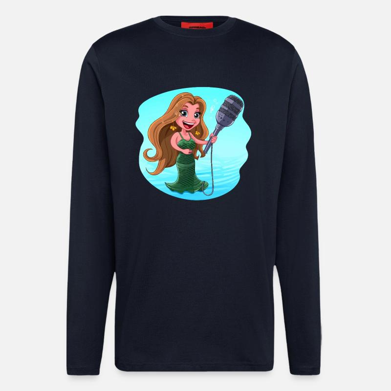 Meerjungfrau singt Karaoke Mikrofon - Langarmshirt - made by SPREAD  - DARK NAVY