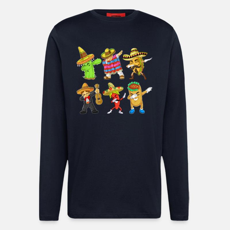 Cinco de Mayo Dab Characters Shirt - Manches longues bio décontracté fabriqué en UE - DARK NAVY