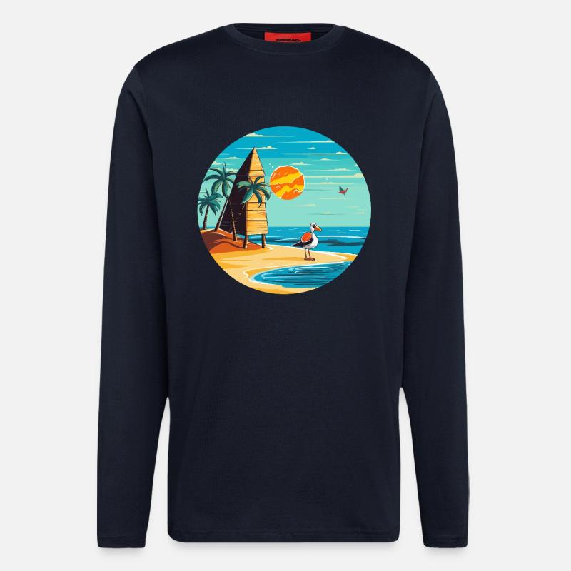Tropischer Strandtraum Palmen & Sonne - Langarmshirt - made by SPREAD  - DARK NAVY