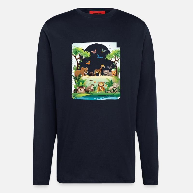 Parade de la faune sauvage - Manches longues bio décontracté fabriqué en UE - DARK NAVY