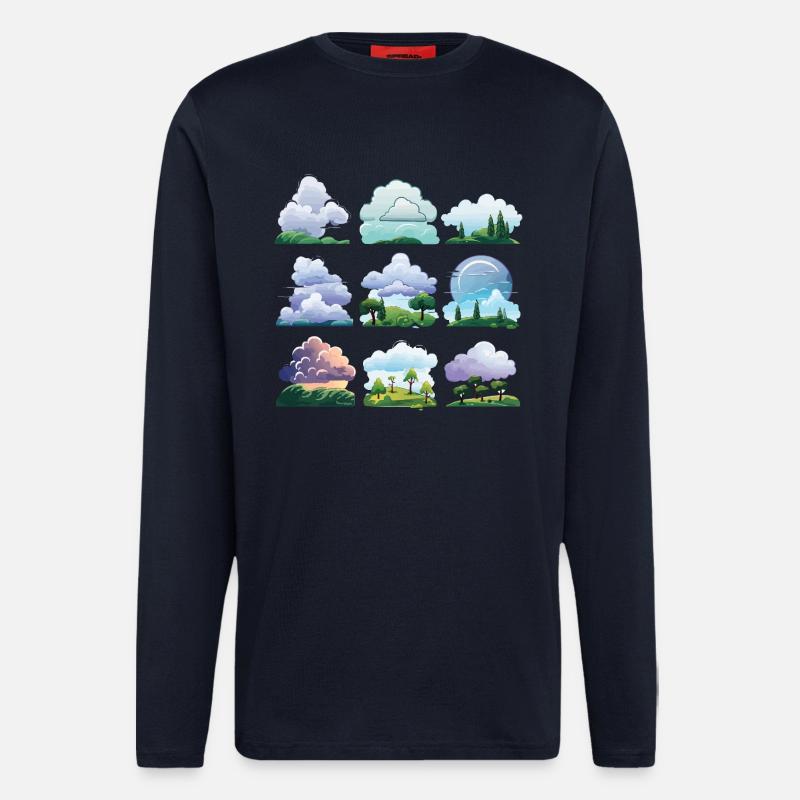 Dessin animé Cloudscapes - Manches longues bio décontracté fabriqué en UE - DARK NAVY